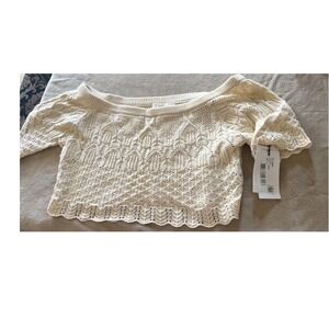 Ba&Sh Lady Pullover Cream Knit Sweater Cropped Lace Trim Size L